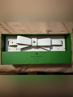 Kate Spade White/beige Bow Waist Belt with Gold Spade Accent NWT-Size: L/XL